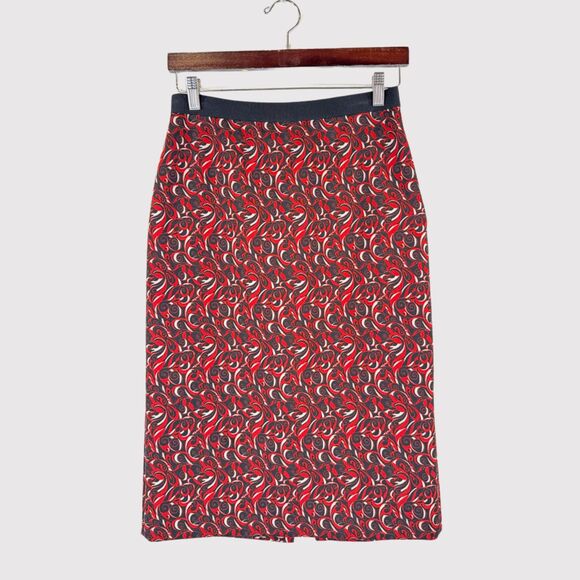 Miu Miu Womens Skirt Red FW 2000 Floral Straight Pencil Italian Pull On Small - Picture 2 of 10